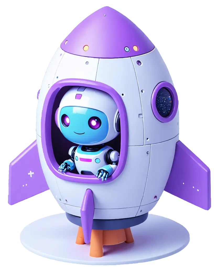 Illustration of MQLFlow's robot mascot 'Flo" on board a rocket ship